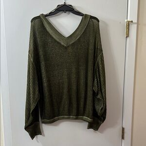 We The Free Olive Green Ribbed 3/4 Sleeve Crop Blouse